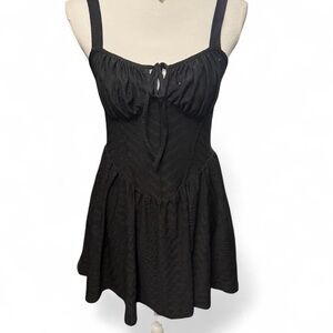 Black Sleeveless A-Line Mini Dress with Bust Tie